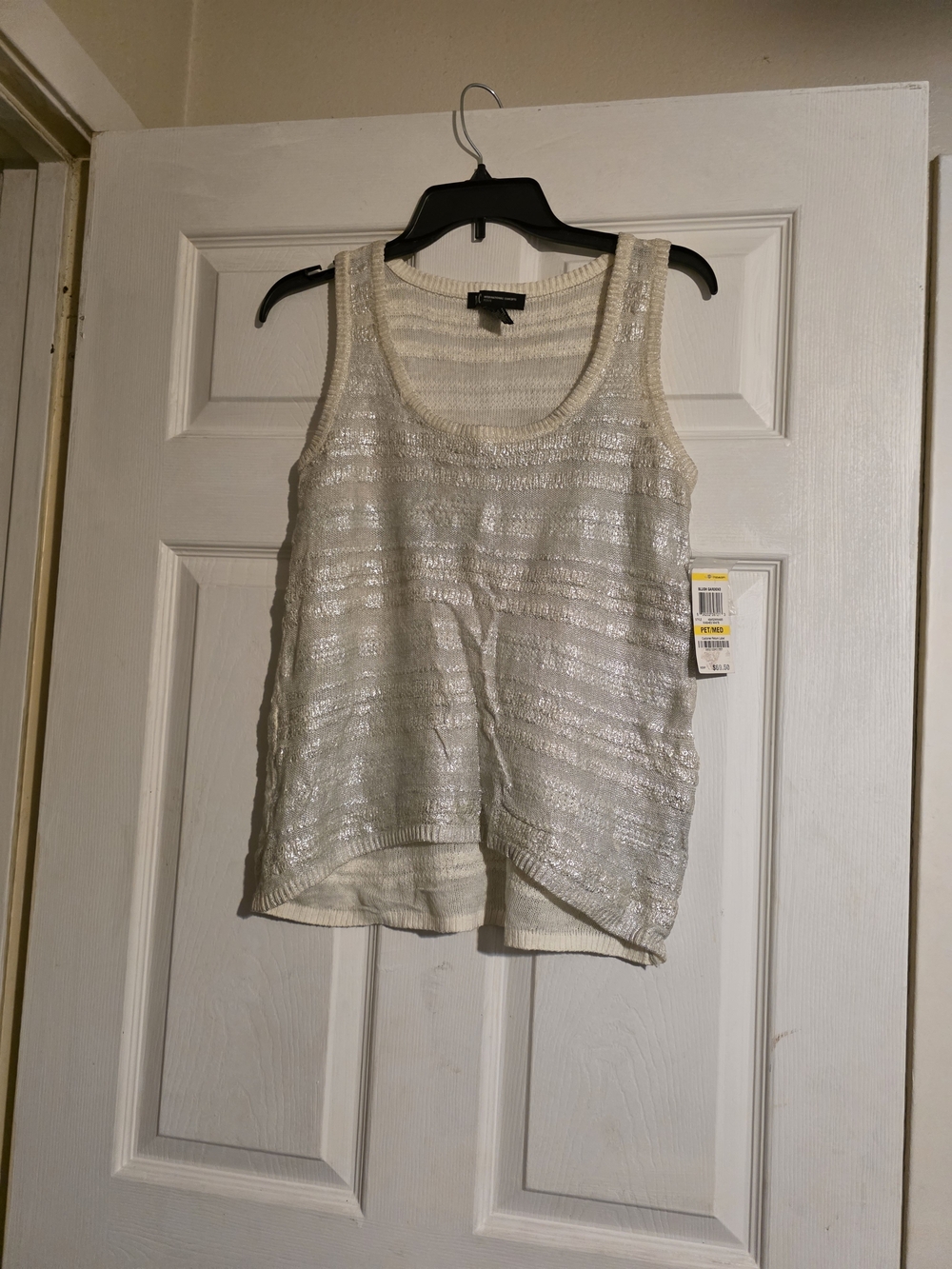 INC International Concepts Cream Metallic Knit Tank Top